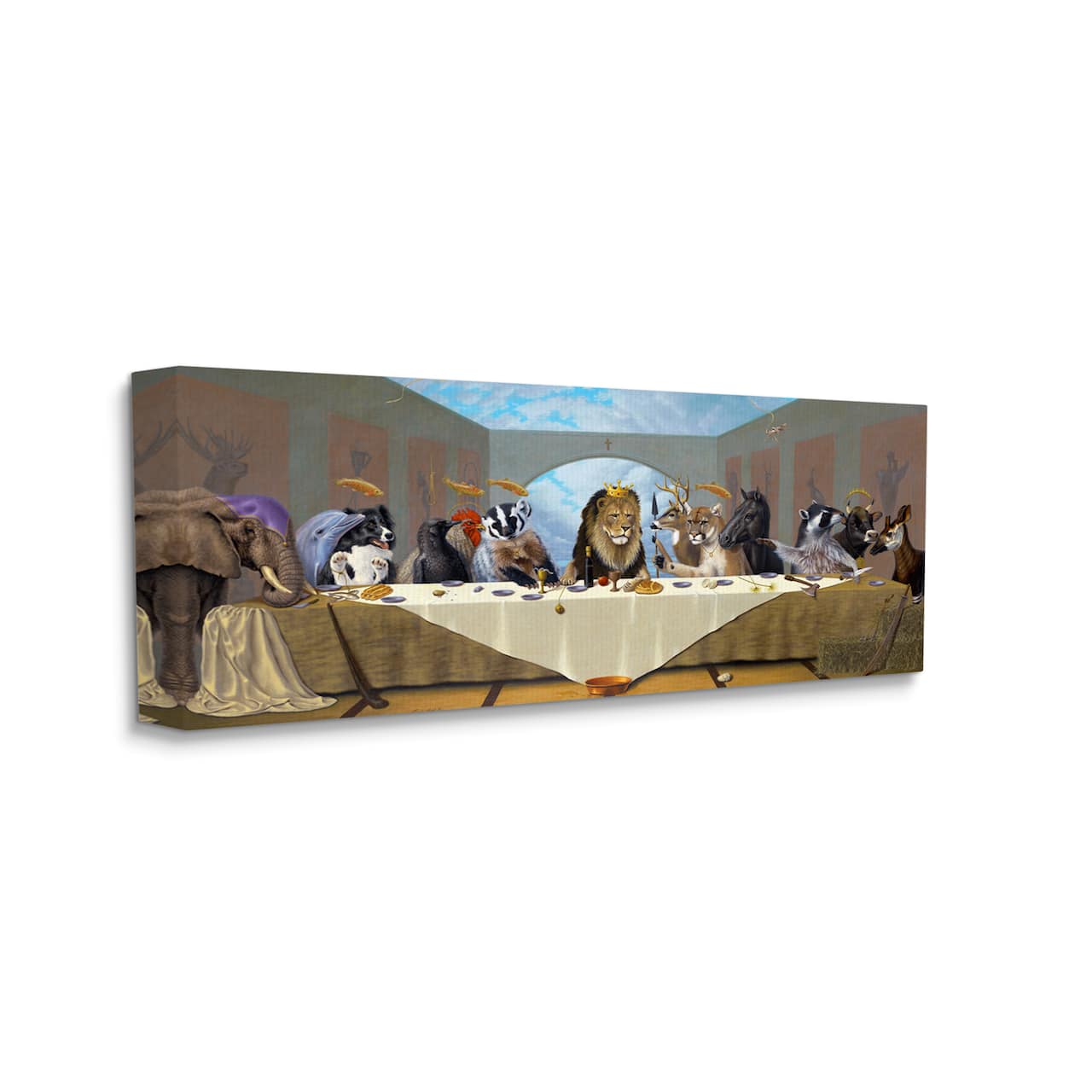 Stupell Industries Last Supper Safari Animal Version King Lion Canvas Wall Art